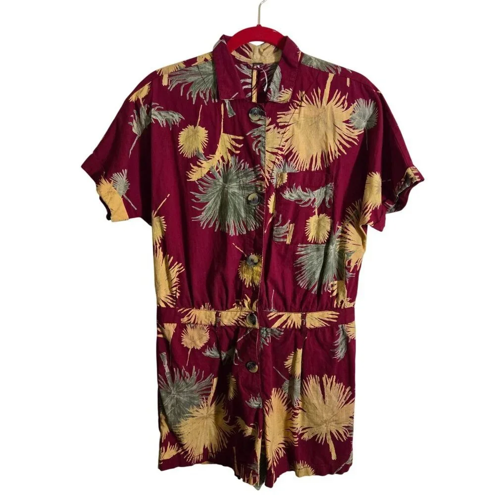 Free People Malibu Romper Button Front Pockets Sustainable Cotton Size M